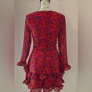 FRANCESCA’S Mi Ami Red Floral "Ronda" Tiered Ruffled Ladies Mini Party Dress